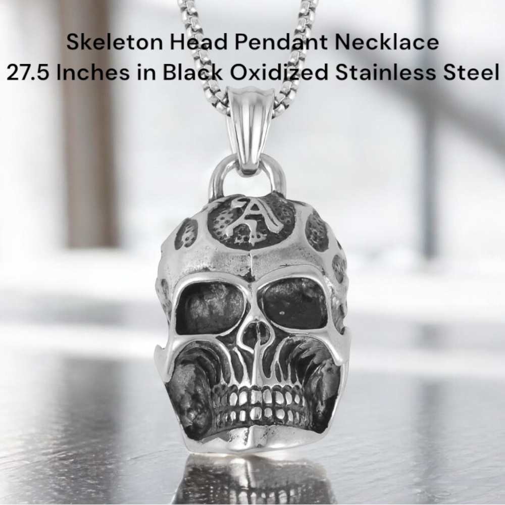 Skull Necklace 27.5 inches in Black Oxidized Stainless Steel